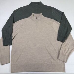 Lot Of 2 J Crew Merino Wool Blend 1/4 Zip Sweater Men's XXL Pullover Stretch EUC
